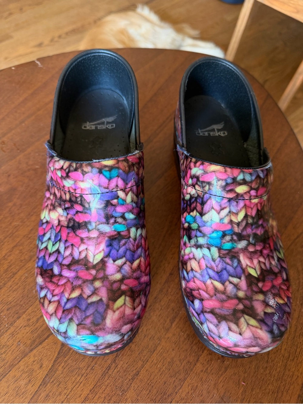 Dansko Multicolor Knit-Print Clogs in Pink, Purple & Blue